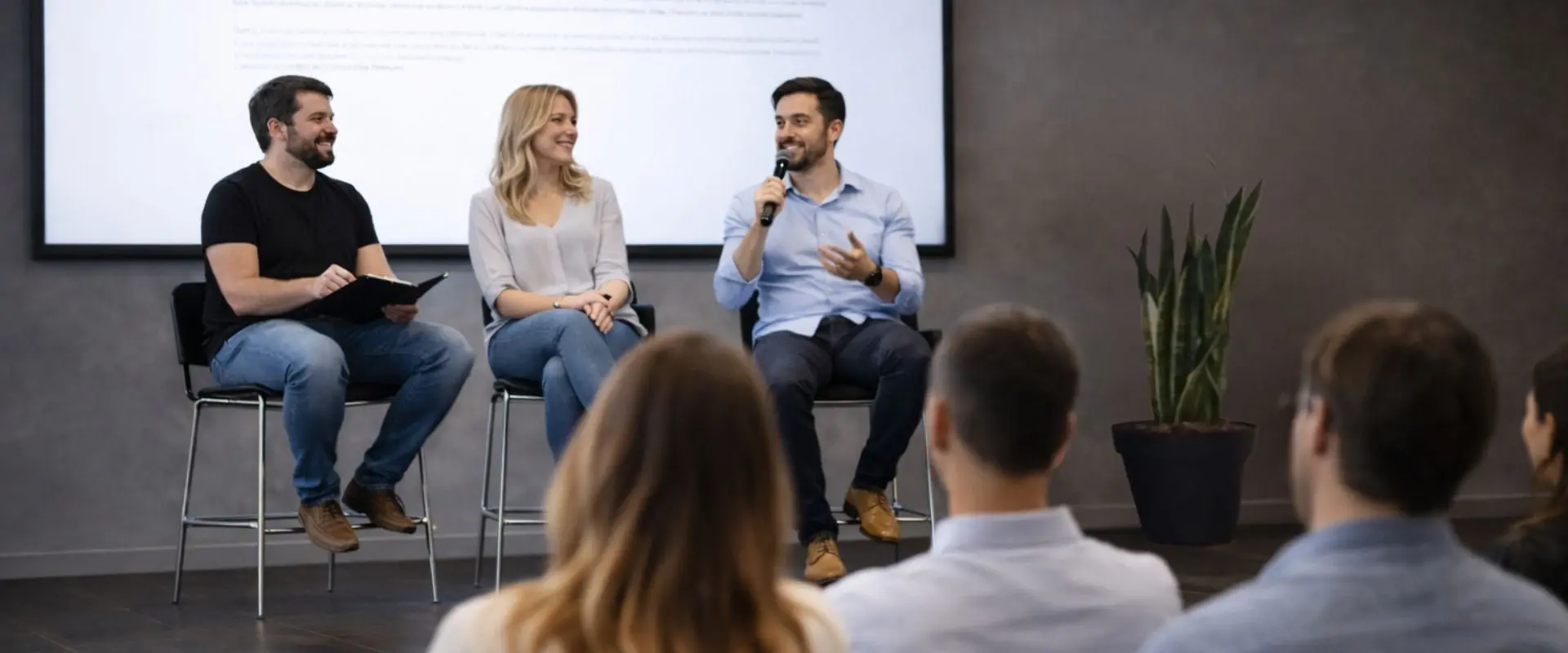 Panel talk con relatori durante un evento da Spazio Chiave Milano